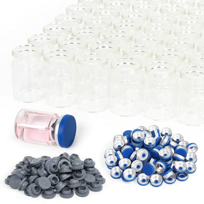 100 Pack 3ml Clear Glass Vials with Caps – 1 Dram Lab Headspace Vials - color: Clear Vial Blue Cap, size: 3ml-20mm