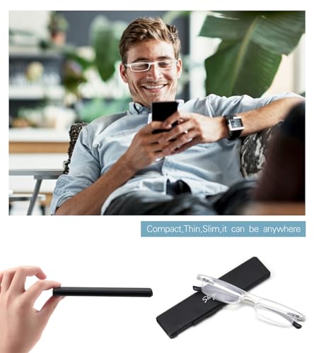 Ultra thin Lightweight Folding Reading Glasses Women Men TR90 Blue Light Blocking Anti UV/Eyestrain Foldable Compact Computer Readers Portable Unique Stretchable Slim Flat case Clear +2.0 - color: Clear