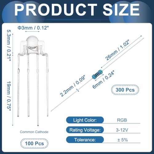 MECCANIXITY 100pcs 3mm LED Diode Lights, RGB Common Cathode DC 3-12V - color: Rgb, size: 3mm