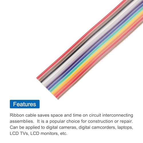 MECCANIXITY 1 Pcs 12 Pin Flat Rainbow Ribbon Cable 6.6 Ft 1.27mm Pitch Breadboard Jumper Wires for Electronic Projects - size: 6.6 Ft, style: 12P