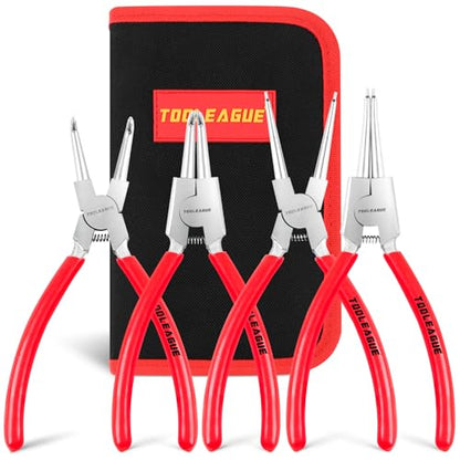 TOOLEAGUE 9" Snap Ring Pliers Set with Storage Bag, Circlip Pliers, 4 Pcs - size: 9 inches (Bent/Straight, Internal/External, 4Pcs)