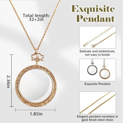 YYHSND 10X Magnifying Glass Necklace Magnifier Necklace Pendant Optical Magnifier with Chain Necklace for Library, Reading, Zooming and Jewelry (Pure Gold) - color: Pure Gold