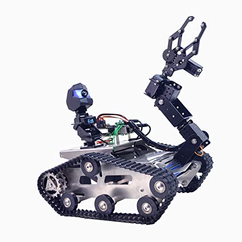 Smart Robot Car Kit for Raspberry Pi, Tank Robot Chassis Real-Time Video Transmission, WiFi/Bluetooth Control, Path Planning, Programmable Robot Kit (Without Raspberry Pi-Silver) - color: Without Raspberry Pi-silver