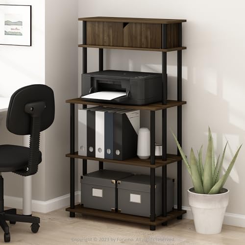 Furinno Turn-N-Tube Toolless Multipurpose Printer Stand Display Storage Shelf with Top Cabinet, Columbia Walnut/Black - color: Columbia Walnut/Black, size: 3-Tiers with Cabinet