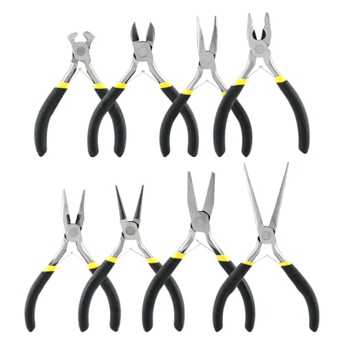 Mini Pliers Set, 8pcs Long Nose Pliers with Comfort Grip Handles for Making Crafts, Electronic Repairing & Jewelry, Multi Purpose Jewelry Making Tools, DIY Nippers Repair Tool Kit