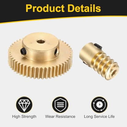 uxcell Worm Gear Set Right Rotation 50T 0.5 Module 1:50 Reduction Rate - size: Gear-3mm, Rod-2mm Bore, style: 0.5M-50T