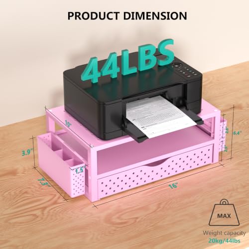WALI Desk Organizer with Drawer and Pen Holder, 3 Tier Computer Monitor Stand for Home Office Supplies, Laptop Stand Riser for Computer, Laptop, Printer(PTT004-P), 1 Pack, Pink - color: Pink, size: 3-Tier