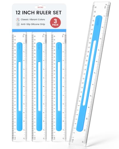 Sooez 3 Pack Ruler 12 Inch, Anti-Slip Clear Rulers for Kids School, Blue - color: Blue, size: 3 Pack