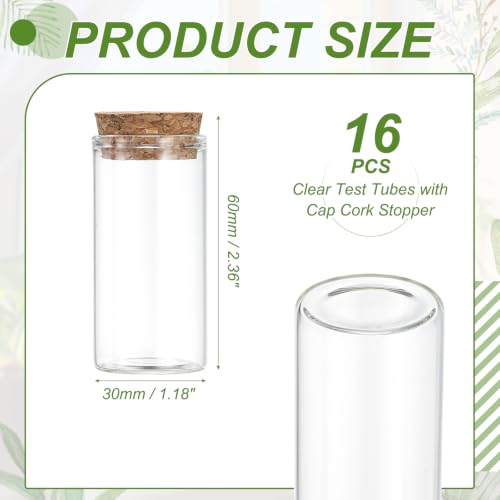 PATIKIL 25ml Glass Test Tubes with Caps Cork Stopper, 16 Pcs, 30x60MM - size: 25ml