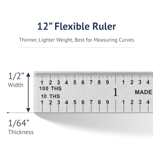 PEC Tools 12"/300mm Steel Rule, Slim & Flexible, Made in USA - color: Flexible, size: 12"/300mm