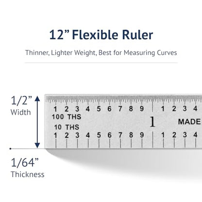 PEC Tools 12"/300mm Steel Rule, Slim & Flexible, Made in USA - color: Flexible, size: 12"/300mm