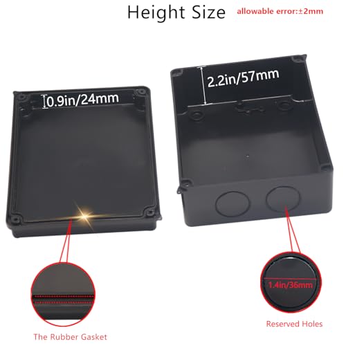 Outdoor Waterproof Box,Junction Box Reserved Holes IP65 ABS Plastic Electrical Boxes Power Cord Enclosure Project Box Black Outer Size 7.9 x 6.1 x 3.1 inch(200x155x80mm) - size: 7.9" x 6.1" x 3.1"