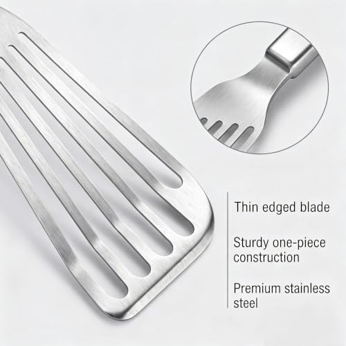 KSENDALO Thin Sturdy Fish Spatula Stainless Steel for Kitchen-Silver