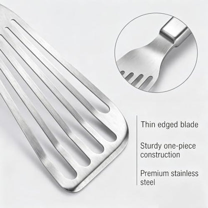 KSENDALO Thin Sturdy Fish Spatula Stainless Steel for Kitchen-Silver