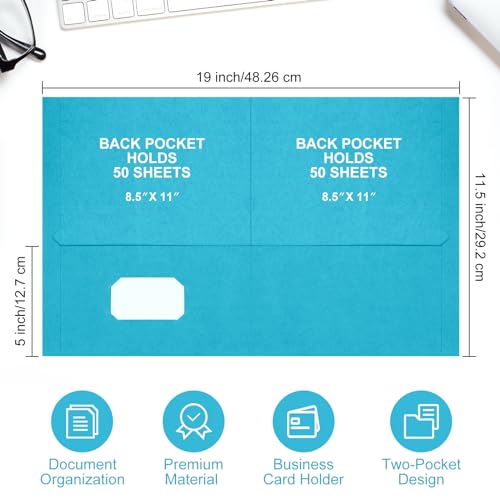 Harloon 75 Pack Lake Blue Two Pocket Paper Folders Bulk, Letter Size - color: Lake Blue