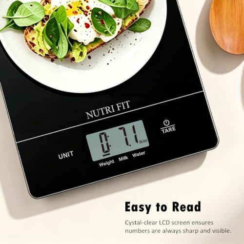 NUTRI FIT Digital Food Scale Kitchen Scales Grams & Ounces for Weight Loss - color: Tempered Glass-Black