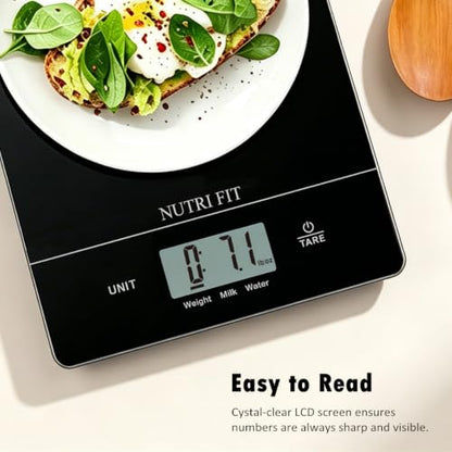NUTRI FIT Digital Food Scale Kitchen Scales Grams & Ounces for Weight Loss - color: Tempered Glass-Black