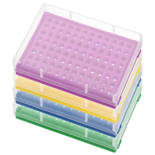 PATIKIL 96 Wells PCR Tube Rack for 0.2ml Test Strips Tubes, 4 Pcs Waterproof Filling Tray Centrifuge Tube Holder, Green, Yellow, Purple, Blue - color: Green/Yellow/Purple/Blue