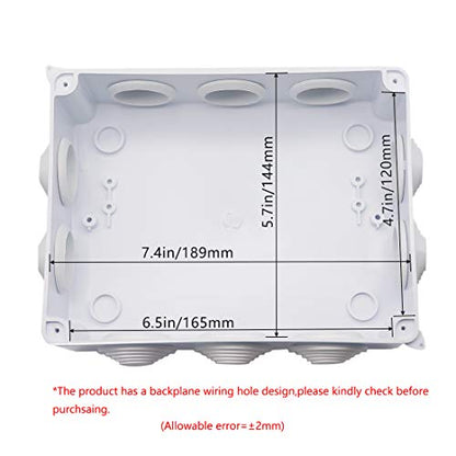 Zulkit Junction Box ABS Plastic Dustproof Waterproof IP65 Universal Electrical Boxes Project Enclosure White 7.9 x 6.1 x 3.1 inch (200 x155 x 80mm) - size: 7.9"x 6.1" x 3.1"