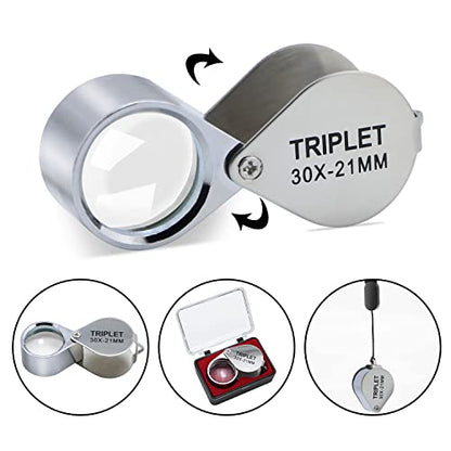 30X Jewelers Loupe Magnifier 2 Pcs Foldable Pocket Magnifying Glass - size: 2pcs