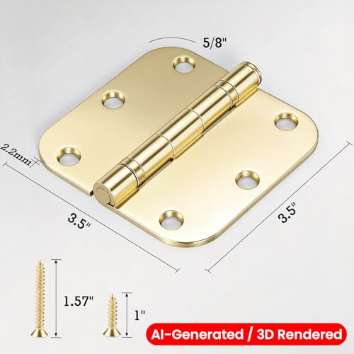 TDCHINGES Rounded Door Hinges Polished Brass 3.5 Inch 5/8" Lasting Mute - color: Polished Brass-Rounded, size: 6 Pack-Ball Bearing-lasting no squeak