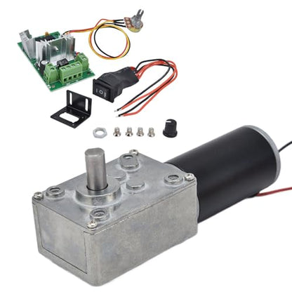 DC 12V Gear Motor with PWM Speed Controller Kit High Torque Geared Motor 20-400 RPM Adjustable 8mm D Shaft Low Noise Reduction Electric Motor for DIY Robot Car Automation (200RPM)