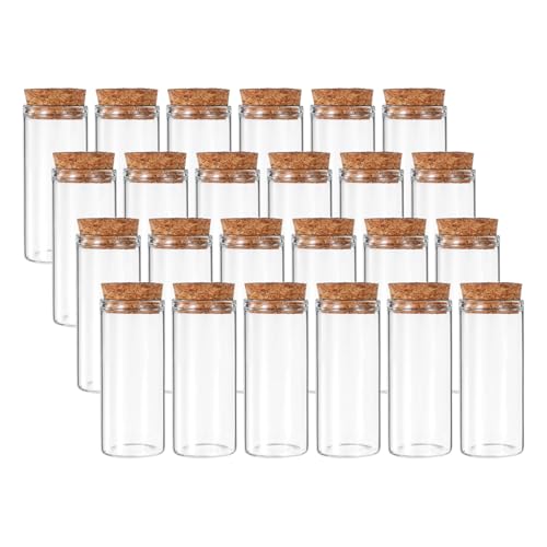 PATIKIL 30ml Test Tubes, 24pcs 2.76x1.18 Glass Clear Flat Bottom Test Tube Containers with Cork Stopper for Bead Party Candy Bath Salt Storage Scientific Experiment Plant Propagation - size: 30ml