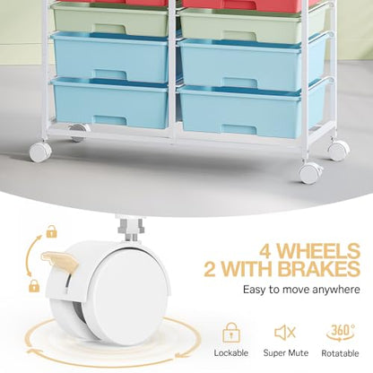 TOOLF 12 Drawers Rolling Storage Cart with Wooden Top for Classroom,Rainbow - color: Rainbow