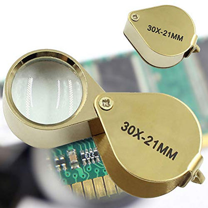 30X Jewelers Loupe, Foldable Pocket Magnifier with Metal Case for Gem Diamond Coin Stamp Map, Jewelry Magnifying Glass for Close Work, Gardening, Rock Collecting