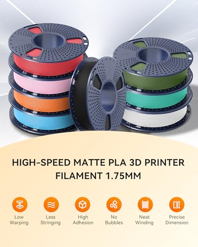 TECBEARS Matte PLA Filament Rapid, 2kg Bundle, E2501, 0.25kg/Spool, 8 Packs - color: 0.25kg*8 Black, White, Sky Blue, Sunny Orange, Sakura Pink, Cherry Red, Mint Green, Olive Green