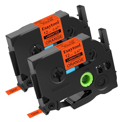2 Pack Esaytool Compatible with P-Touch TZeB31 TZB31 TZe-B31 Label Tape Black on Orange Fluorescent Laminated 12mm 0.47 inch x 16.4 feet for PTH110 PTD210 PTD600 PT-P710BT PTD400AD PT-D450 - color: Black on Fluorescent Orange, size: 12mm