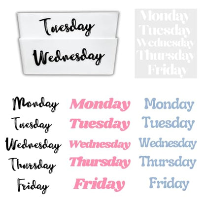 20PCS Days of the Week Stickers for Drawers,Large Day Labels for Clothes Organizer No Magnet, Big Monday Through Friday Weekday Plastic Bin Planner Whiteboard Decals Teacher Classroom