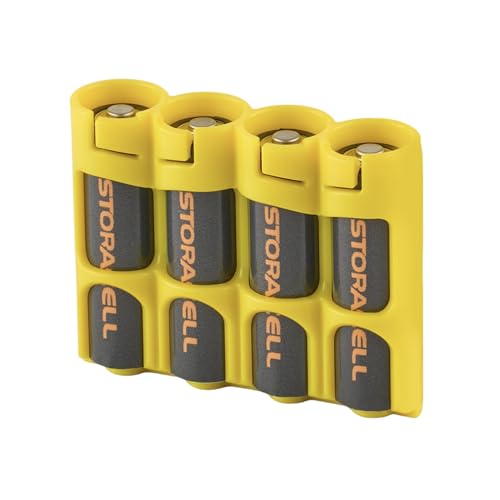Storacell by Powerpax Slimline AA Battery Storage Caddy, Yellow - Holds 4 Batteries (Not Included) - size: 4 Count (Pack of 1)