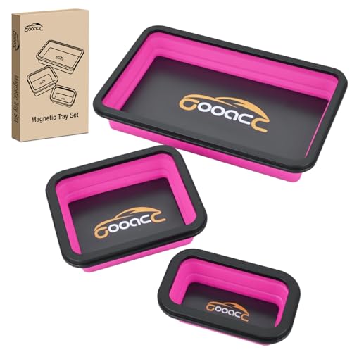 GOOACC 3 Sizes Collapsible Magnetic Parts Tray Set Pink - color: Pink
