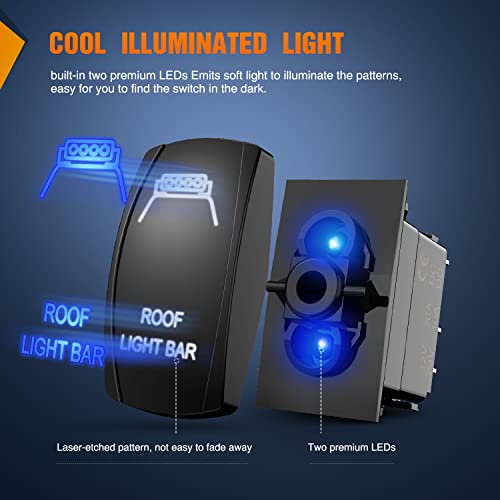 Nilight 5Pin Roof Light Bar Rocker Switch Laser Etched Toggle SPST - size: ROOF LIGHT BAR