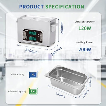 DK SONIC Professional Ultrasonic Cleaner 4L,120W Precision Ultrasonic Jewelry Cleaner with Timer,Heater&Touch Control, Multi-Application for Glasses,Chains,Watches (Include Basket) - size: 4L