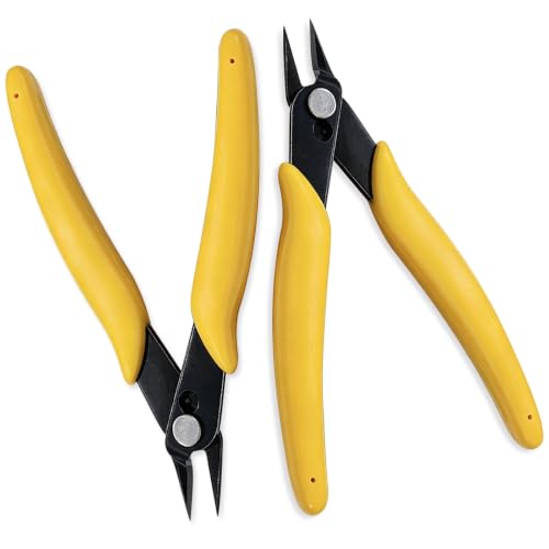 2 Pack 5 Inch Spring Loaded Micro Flush Cutters, Precision Diagonal Side Cutters, Mini Wire Nippers for Jewelry Making, Plastic Models, Zip Ties, Electronics and 3D Printing