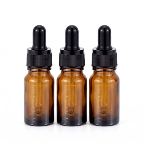 ericotry 3 Pcs 10ml 0.34oz Empty Refillable Amber Glass Graduated Dropper Bottle Essential Oil Cosmetics Elite Fluid Container Jar Pot Holder with Glass Pipette Dropper - size: 10 ml