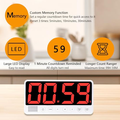 Digital Kitchen Timer - 7.1” Extra Large Display LED Countdown Timer - color: Black