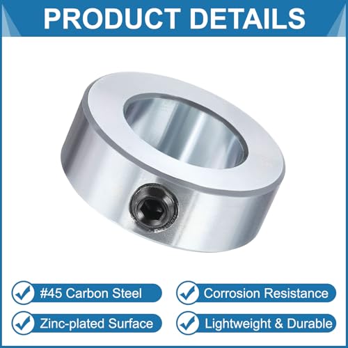 uxcell 6pcs Set Screw Collars 15/16" Bore, Zinc Plated Carbon Steel Shaft Collars, 1-5/8" OD, 9/16" Width Lock Axle Collar Clamp (Hollow Style, Lightweight) - size: 15/16" Borex1-5/8" ODx9/16" Width