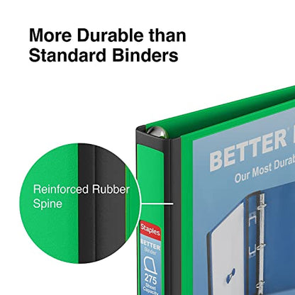 Staples Better View 1-Inch D-Ring Binder, Green, 275 Sheets - color: Green, size: 1-Inch