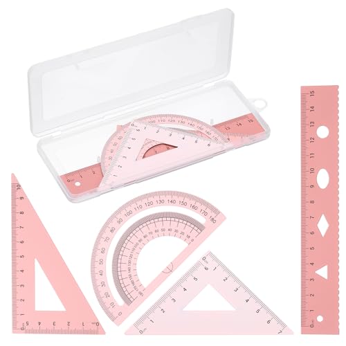 PATIKIL Geometry Set, 6" Aluminum Ruler & 2 Triangles, Metal Protractor - color: Gradient Pink, size: 6 Inch