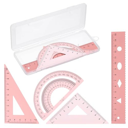 PATIKIL Geometry Set, 6" Aluminum Ruler & 2 Triangles, Metal Protractor - color: Gradient Pink, size: 6 Inch