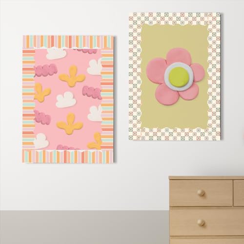 FYSUIMU 59.1 Ft Boho Bulletin Board Borders Retro Groovy Decoration Boarders Smile Daisy Plaid Scalloped Border Trim Sticker Decals for Back to School Home Classroom Party Wall Decoration - style: Boho Plaid