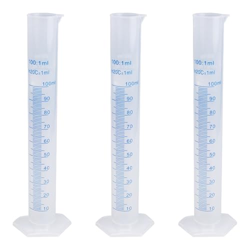 3PCS 100ml Measuring Cylinder, Plastic Transparent Graduated Cylinder, Science Test Tube Flask, 2-Sided Bule Measuring Lines Graduated Cylinder Beaker - size: 100ml
