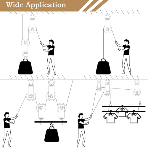 Cable Pulley Wheel for Rope with Carabiner,Ball Bearings, Smooth No Noise, 360° Swivel Small Wire Pulley for Pulley System Lifting, DIY Home Gym, Winch, 1 Pack