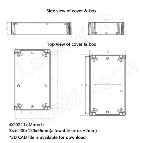 LeMotech Project Box ABS Plastic Junction Box IP65 Waterproof Hobby Box Electrical Boxes Universal Enclosure for Electronic Black 7.8 x 4.7 x 2.2 inch(200x120x56mm)（Pack of 2 - color: Black (2 packs), size: 7.8" x 4.7" x 2.2"