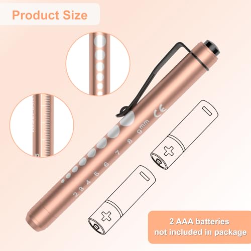 RISEMART Pen Lights for Nurses, 2Pack Reusable Medical Pen Light with Pupil Gauge and Ruler, White Light LED Penlight for Nurse Student Doctors EMT (Gold/White) - color: Gold and White