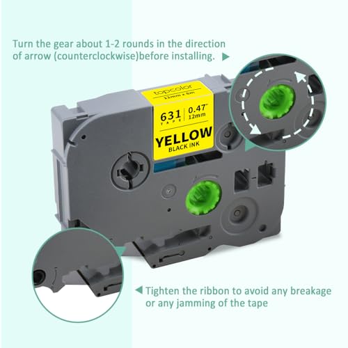 6-Pack Compatible for Brother Tze-631 12mm 1/2" Black on Yellow Label Tape - color: Black on Yellow, size: 0.47 inch (12mm)
