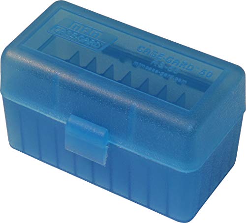 MTM Case-Gard RS-50-24 Flip-Top Rifle Ammo Box, 50 Round, Clear Blue - color: Clear Blue